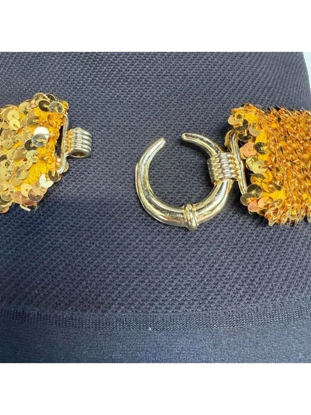 Vintage 80's Gold Sequin Statement Belt Women Medium Elastic Disco Glam Festival